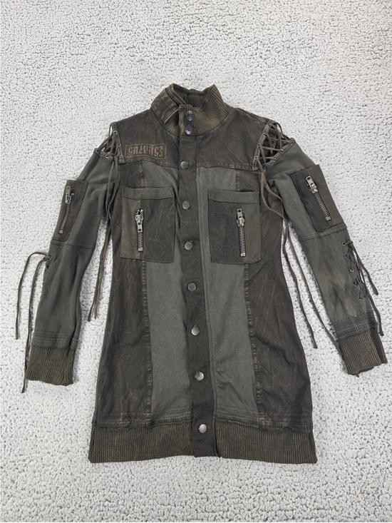 Salvage Jackets & Blazers - Salvage Olive Green Utility Lace-Up Long Jacket